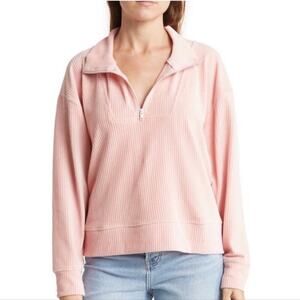 Topshop Ribbed Velour Half Zip Sweatshirt 4-6 NWT